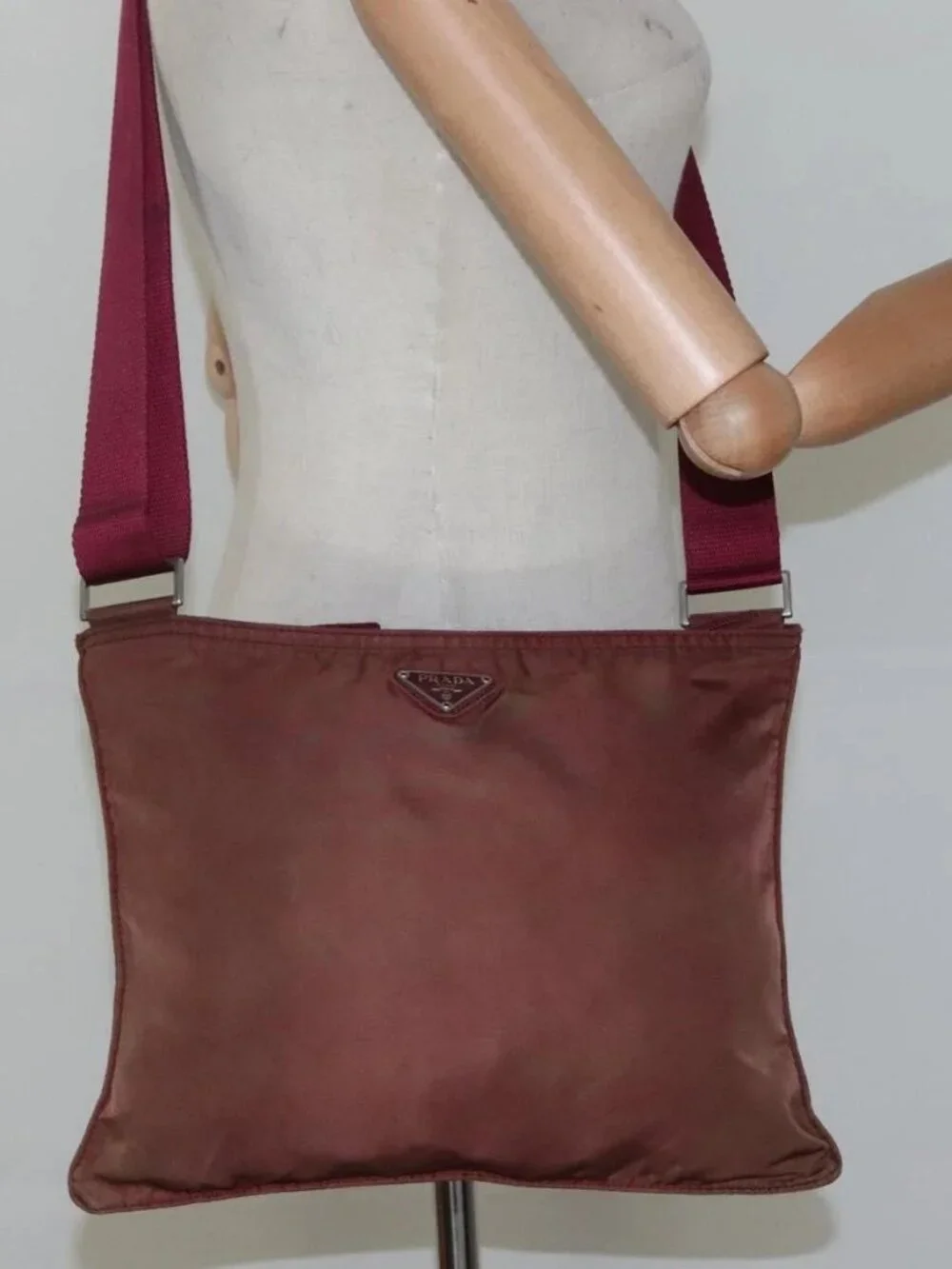PRADA Shoulder Bag Nylon Wine Red Auth ar13308